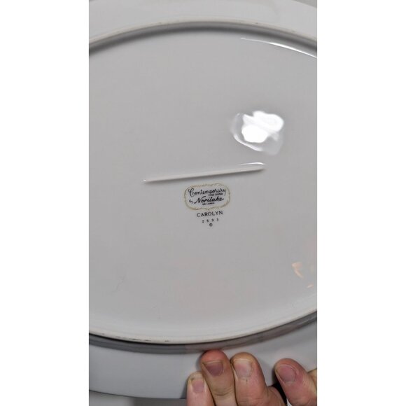 Noritake Carolyn Oval Serving Platter White Blue Floral Silver Trim Porcelain - Picture 10 of 13